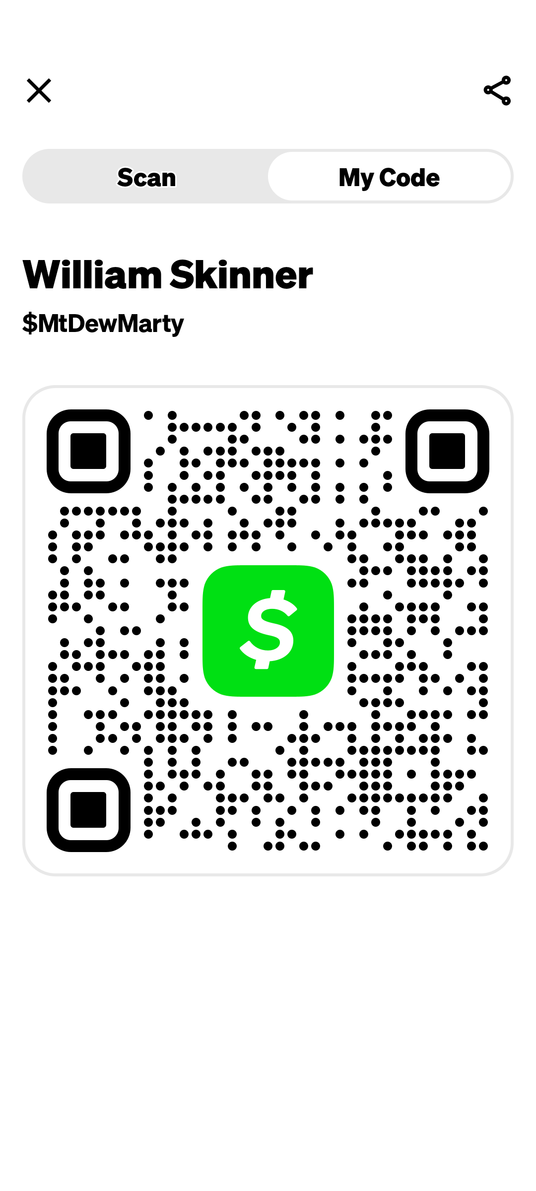 Cash App QR code for Marty Skinner